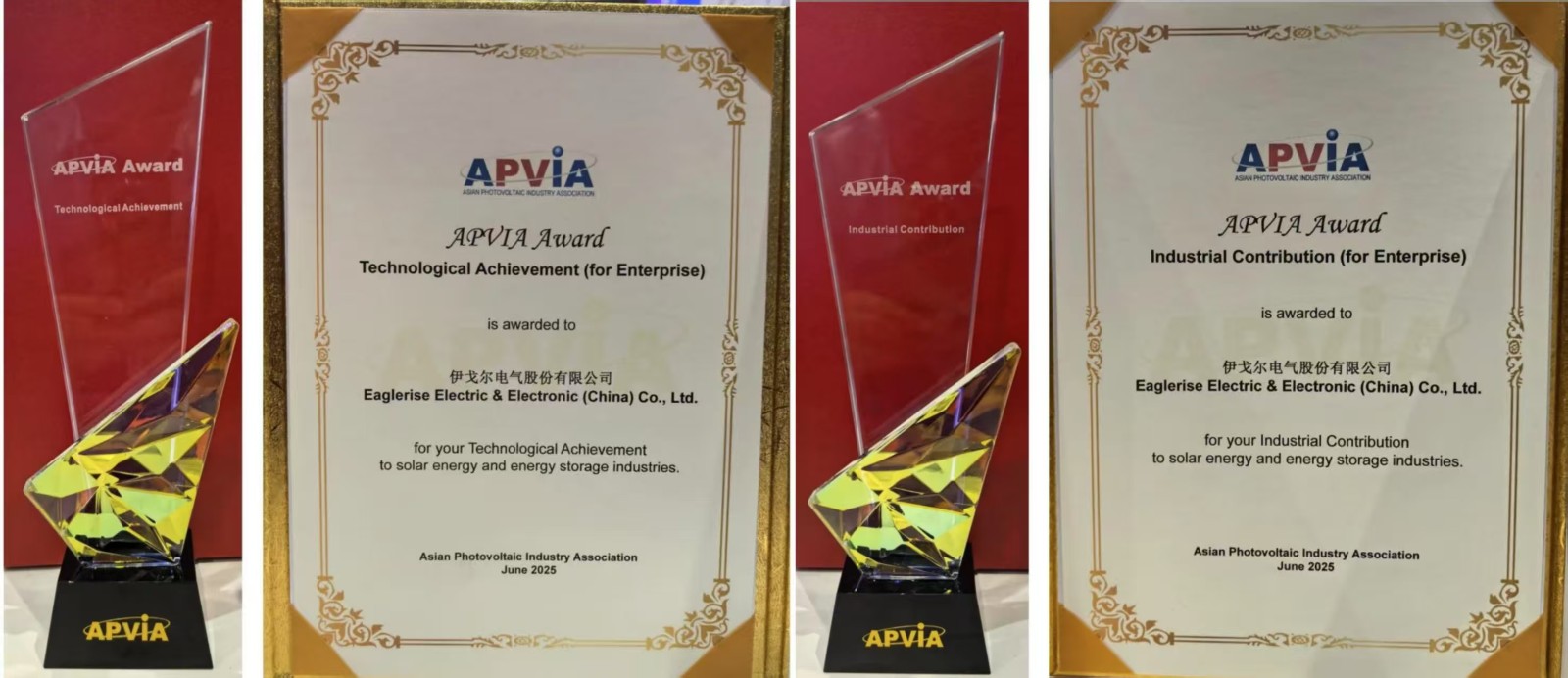 Eaglerise wurde von der Asian Photovoltaic Industry Association (APVIA) mit zwei Preisen ausgezeichnet.
