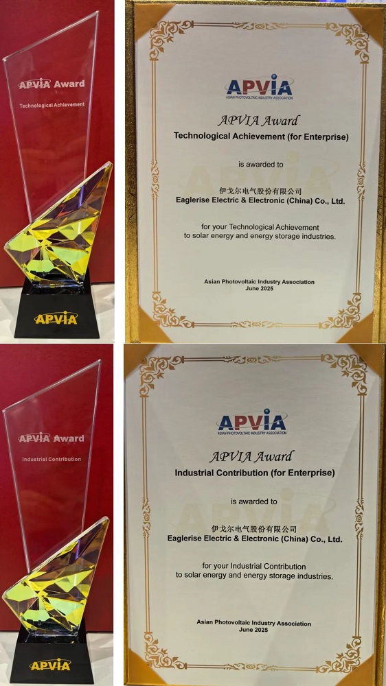 Eaglerise wurde von der Asian Photovoltaic Industry Association (APVIA) mit zwei Preisen ausgezeichnet.